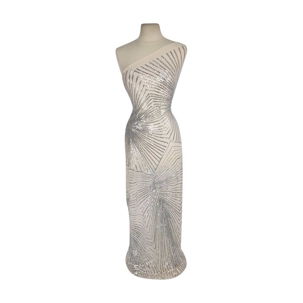 TALULLA GEOMETRIC PLACEMENT SEQUIN  | 27312 IVORY/SILVER - Zelouf Fabrics