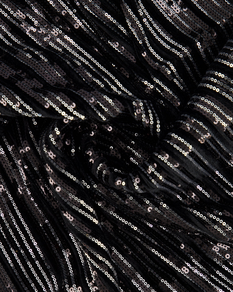 ADDILYN PLEATED VELVET WITH SEQUINS  | D2701 BLACK/SILVER - Zelouf Fabrics