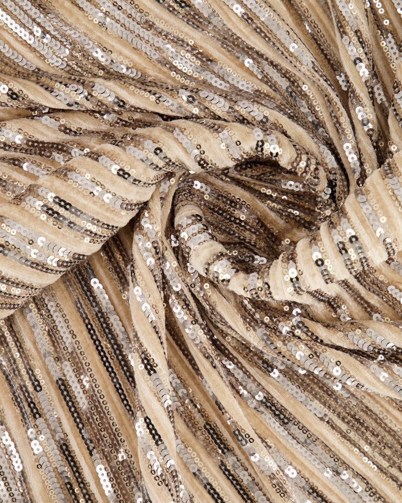 ADDILYN PLEATED VELVET WITH SEQUINS  | D2701 CHAMPAGNE/GOLD - Zelouf Fabrics