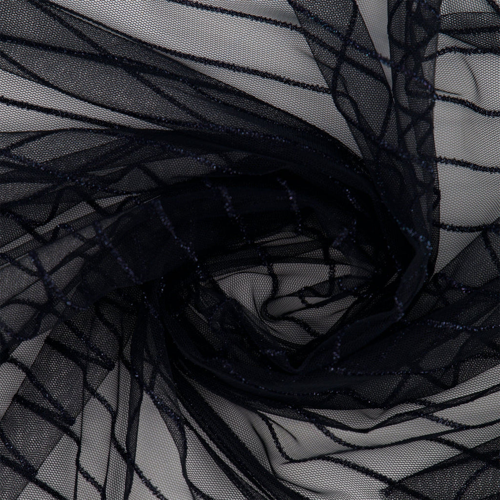 LINEAR NOVELTY ON MESH  | D2787 BLACK - Zelouf Fabrics