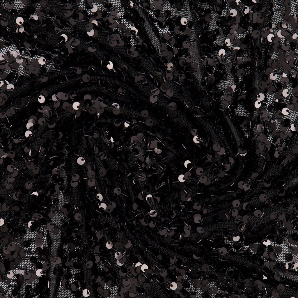 KARINA ALLOVER BEAD SEQUIN ON STRETCH MESH  | D2871 BLACK - Zelouf Fabrics