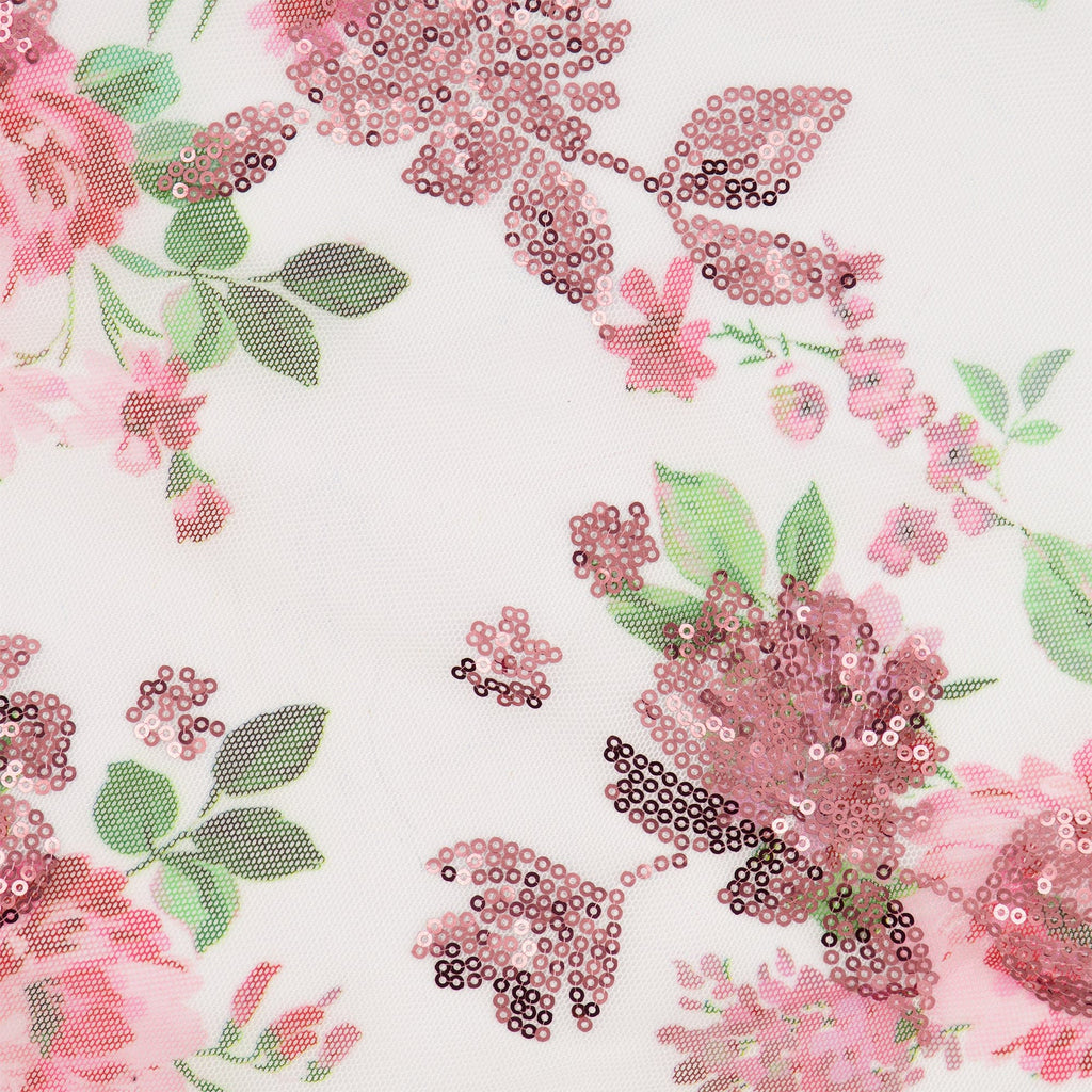 MACKENZIE FLORAL PRINT WITH SEQUINS ON MESH  | P1209-1047  - Zelouf Fabrics