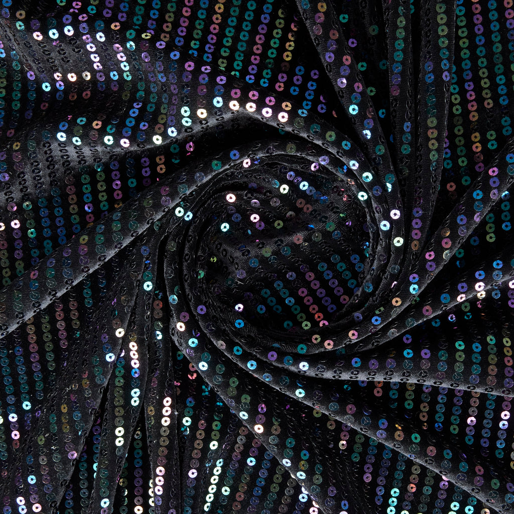 ALENA LINEAR SEQUIN VELVET  | 26674 BLACK/MULTI - Zelouf Fabrics