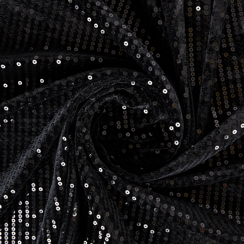 ALENA LINEAR SEQUIN VELVET  | 26674 BLACK/BLACK - Zelouf Fabrics
