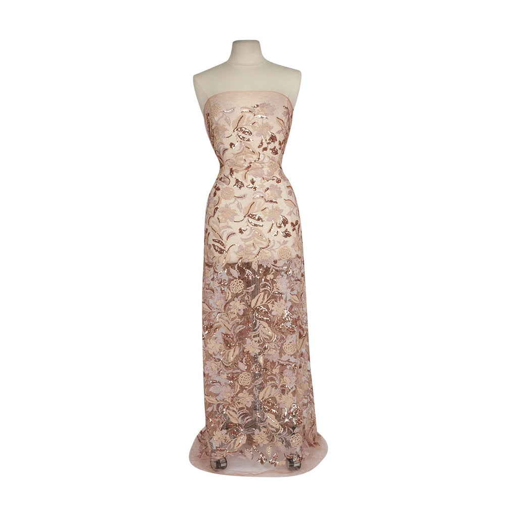 VIVIANA FLORAL EMBROIDERY ON LACE MESH  | 26876 DUSTY BLUSH COMBO - Zelouf Fabrics