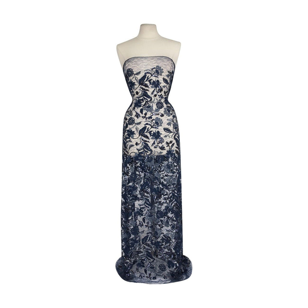 VIVIANA FLORAL EMBROIDERY ON LACE MESH  | 26876 NAVY COMBO - Zelouf Fabrics