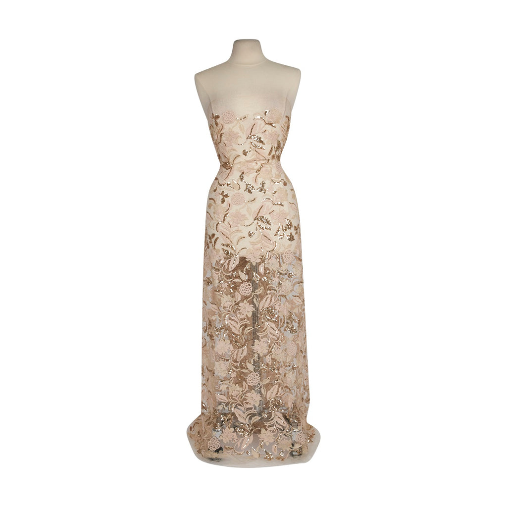 VIVIANA FLORAL EMBROIDERY ON LACE MESH  | 26876 CREAM COMBO - Zelouf Fabrics