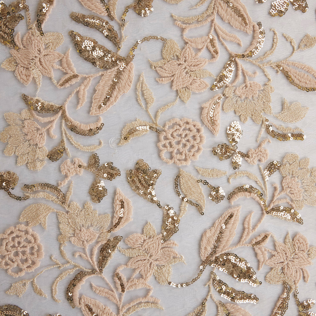 VIVIANA FLORAL EMBROIDERY ON LACE MESH  | 26876  - Zelouf Fabrics