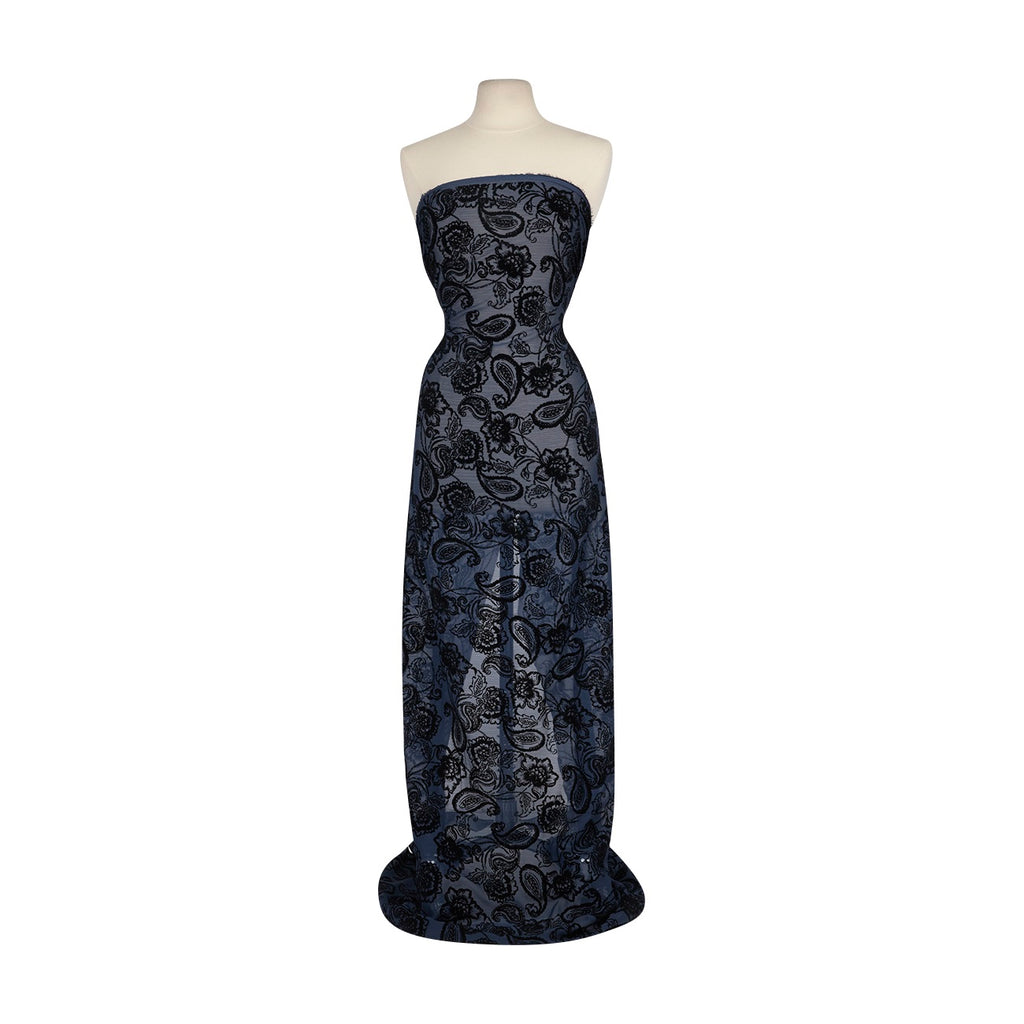 CASSIDY FLORAL PAISLEY FLOCKED YORYU  | 26653-6867 BLUE/BLACK - Zelouf Fabrics