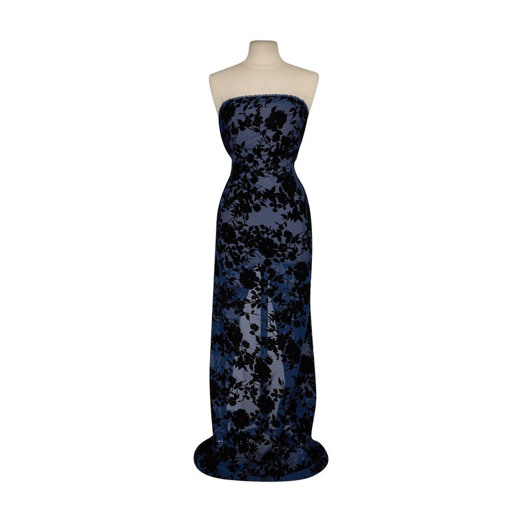 GLENDA FLORAL FLOCKED YORYU  | 26656-6867 BLUE/BLACK - Zelouf Fabrics