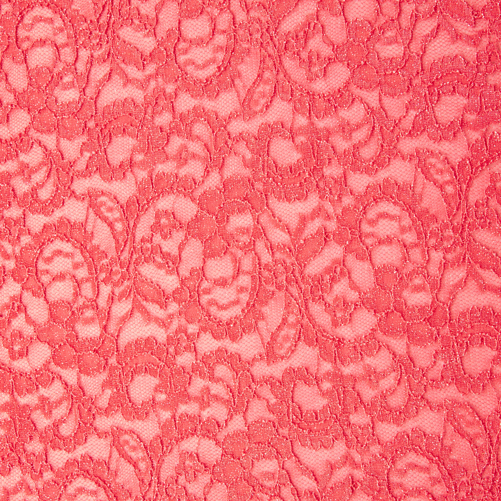 VIBRANT CORAL | RAVIE HOLO GLITTER SCALLOP LACE | 23073-HOLGLT - Zelouf Fabrics
