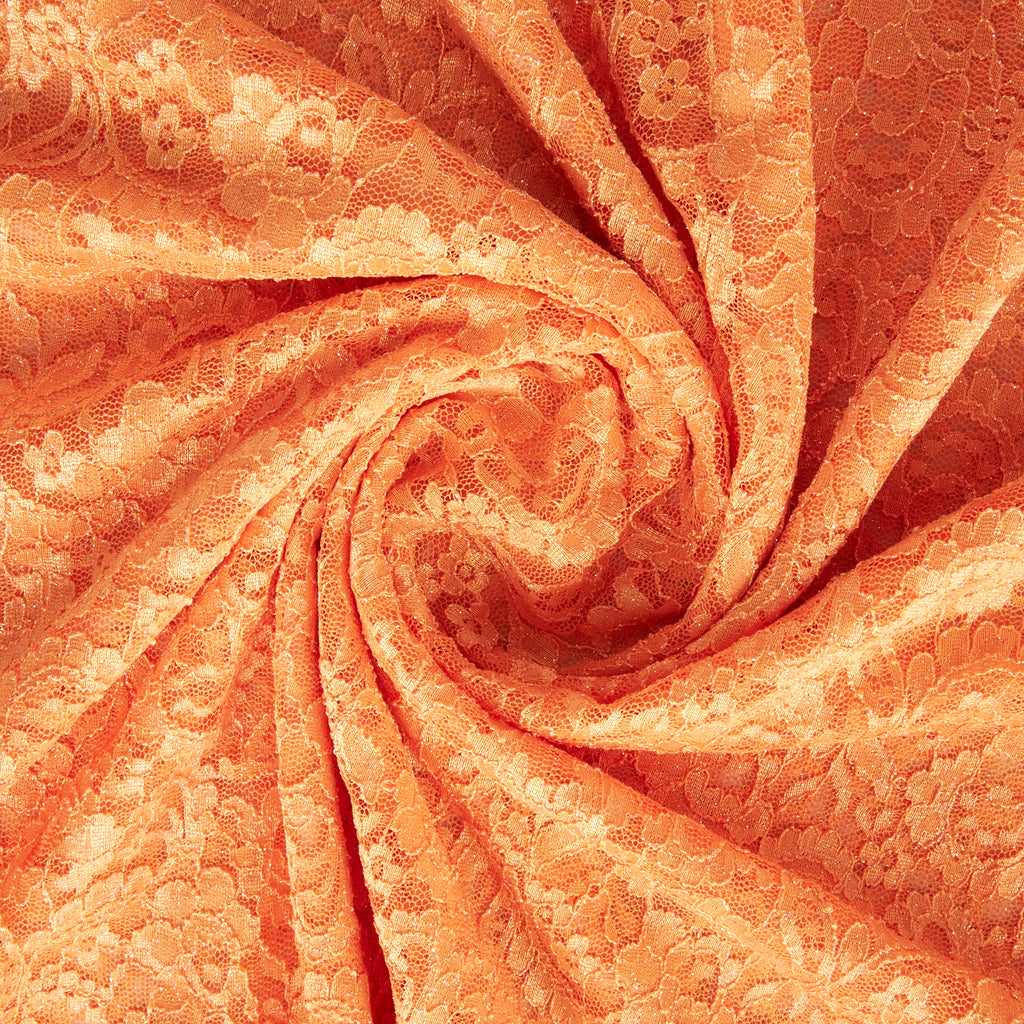 VIBRANT APRICOT | RAVIE HOLO GLITTER SCALLOP LACE | 23073-HOLGLT - Zelouf Fabrics