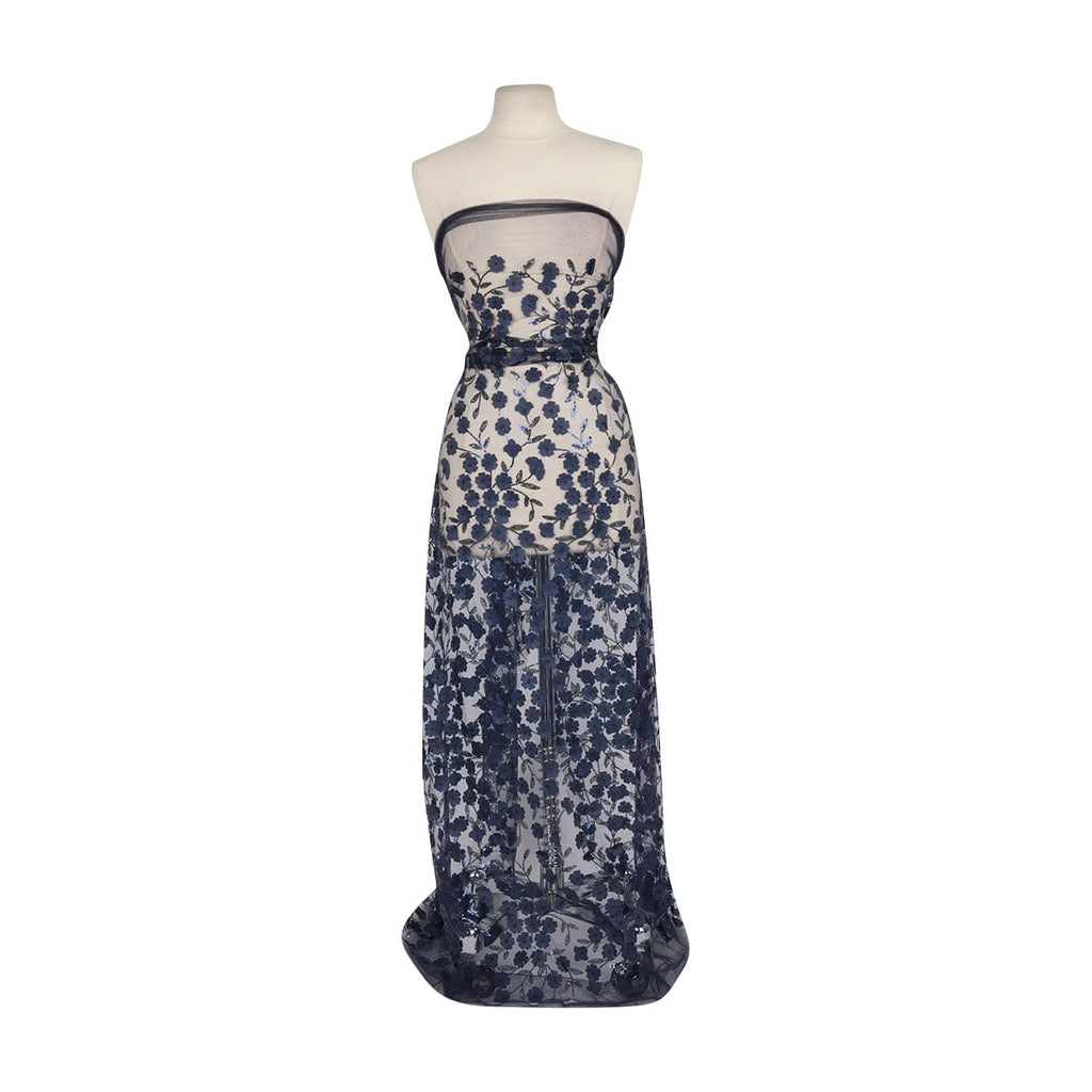 ALYCE 3D FLORAL SEQUIN EMBROIDERY MESH  | 26637 NAVY - Zelouf Fabrics