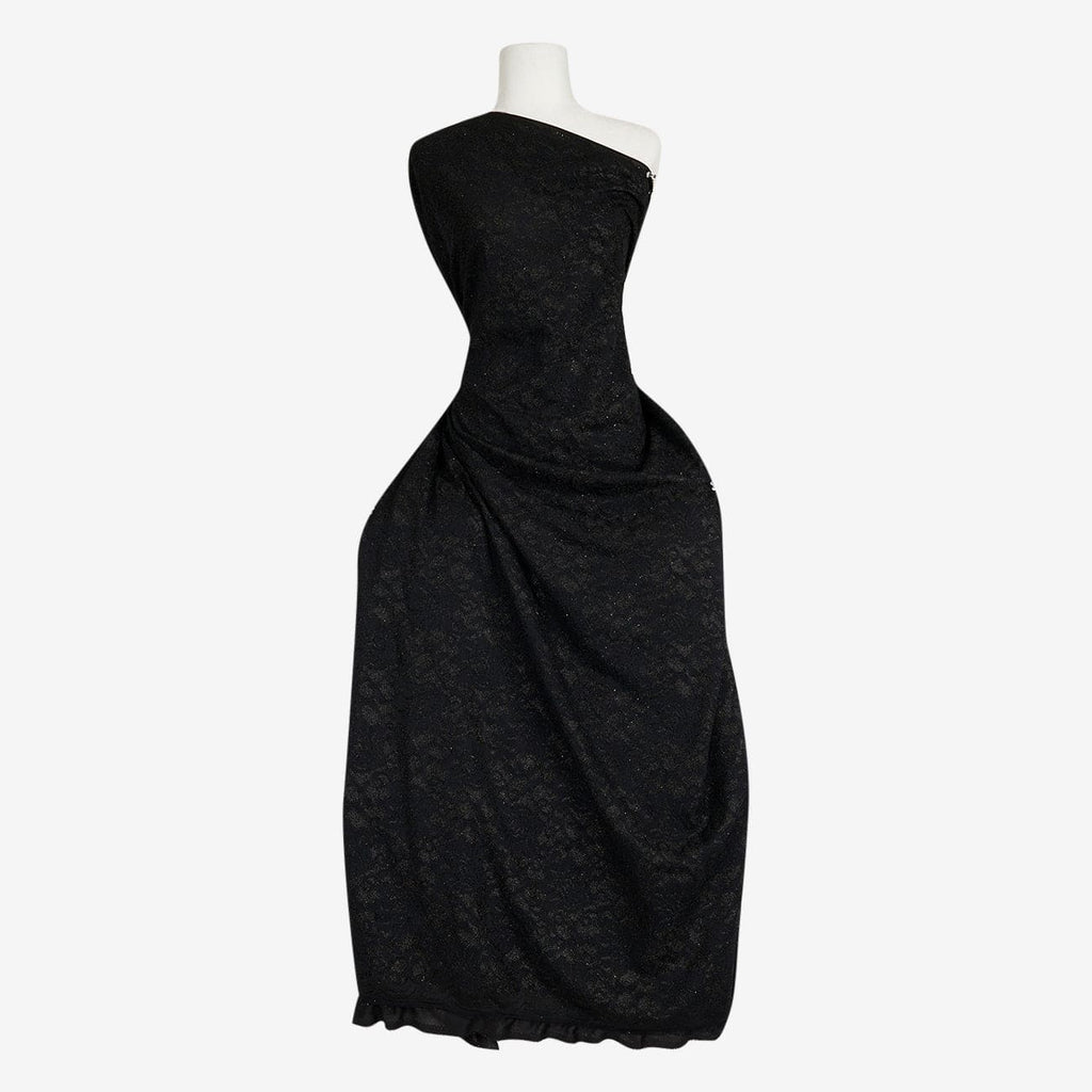 BLK/BLACK | 24387 - KILO FLORAL LACE W/BONDED GLITTER JERSEY - Zelouf Fabric