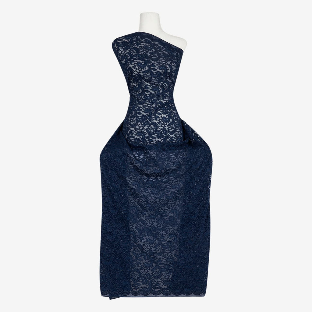 NAVY DELIGHT | 24396 - DALLI FLORAL LACE W/GLITTER - Zelouf Fabric