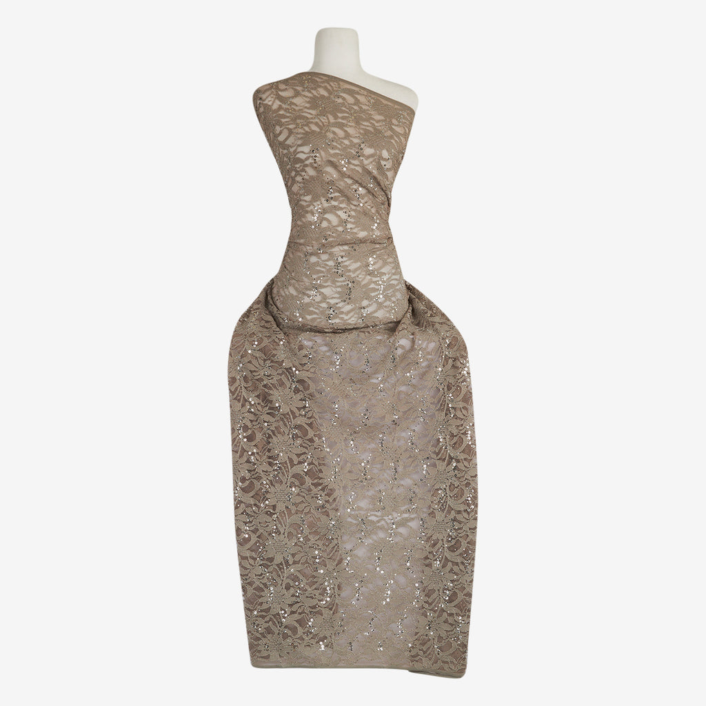 CRYSTAL TAUPE | 8266-TRAN-BROWN - TONAL STRETCH DOUGHNUT TRANS LACE - Zelouf Fabric