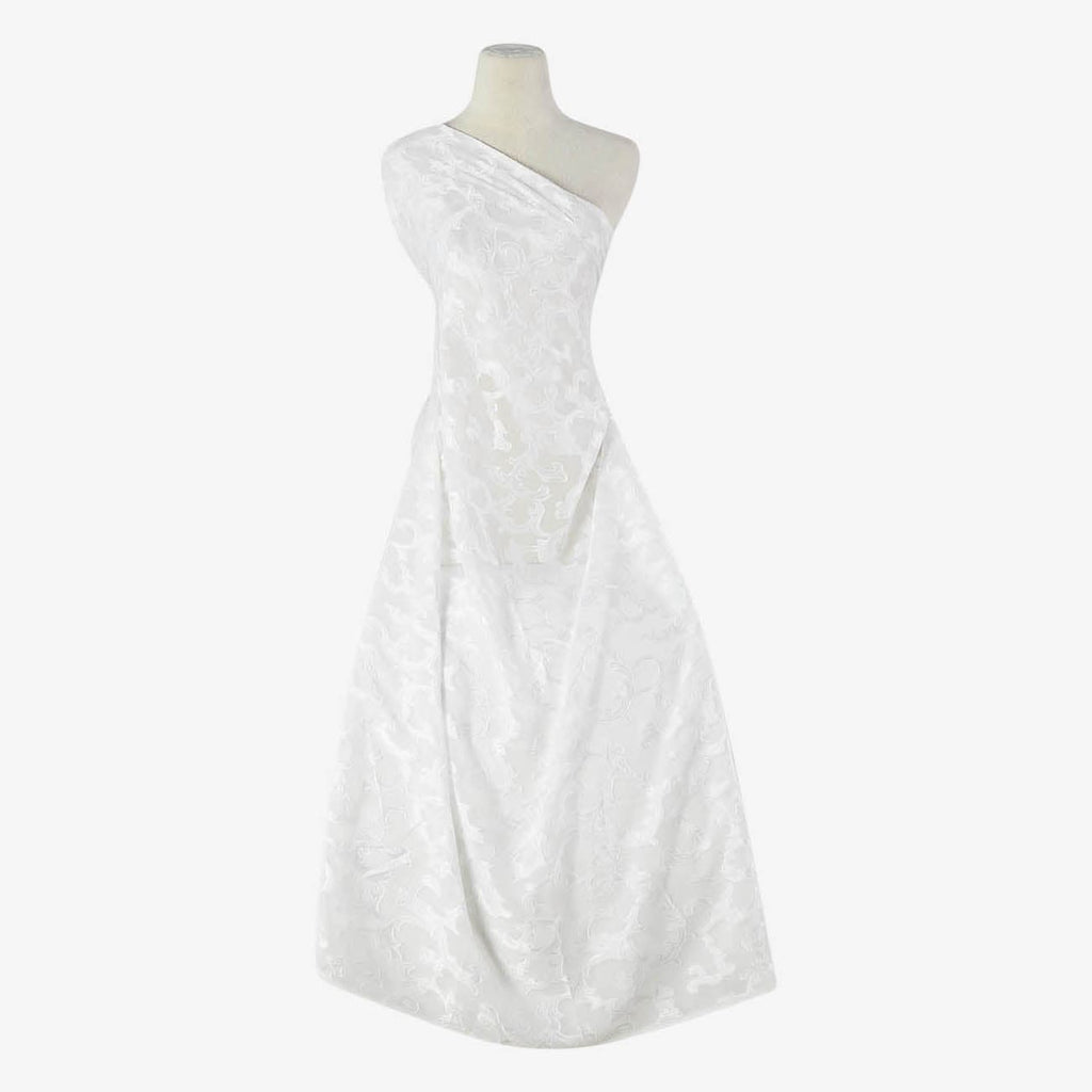 WHITE BURNOUT JACQUARD | 085 WHITE - Zelouf Fabrics