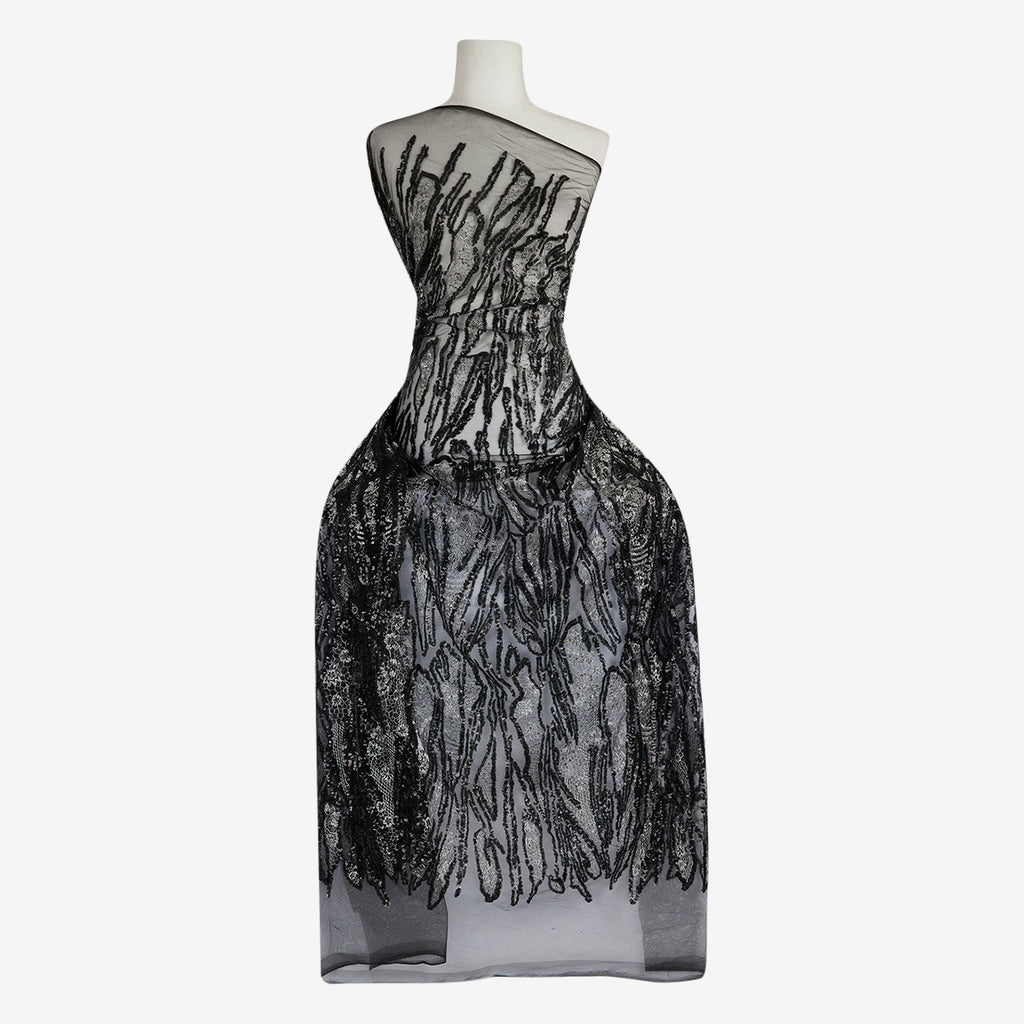 BLACK/SILVER | 25230 - LILLE SEQUIN EMB MESH - Zelouf Fabric