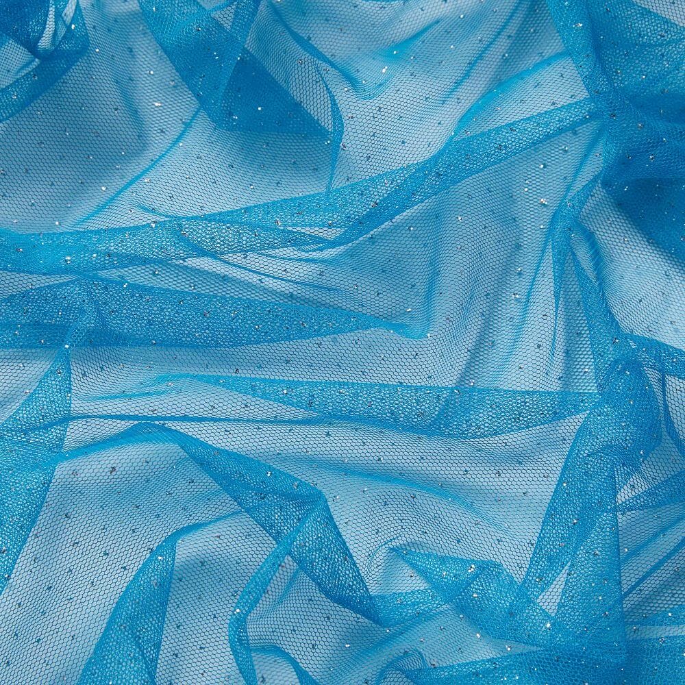 BLUEBERRY BRIGHT/SIL | 1061-BLUE SILVER - TULLE W/GLITTER - Zelouf Fabrics