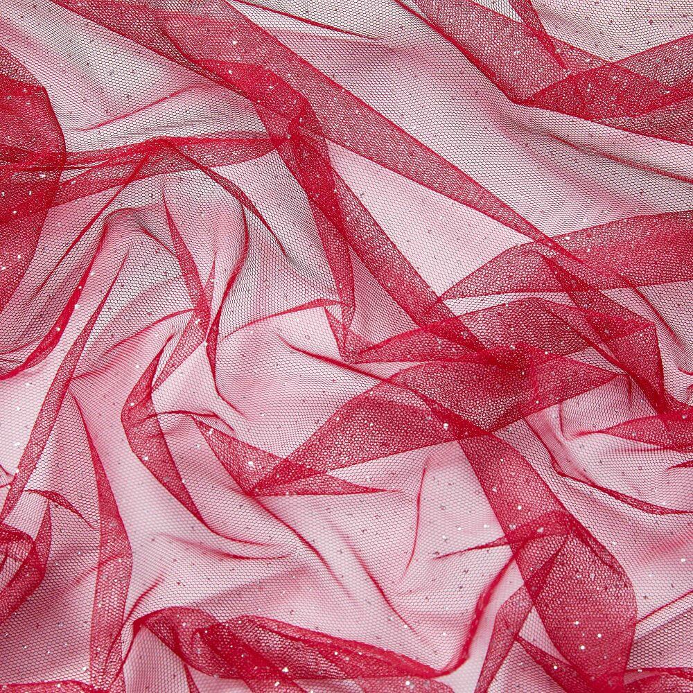 CHERRY BRIGHT/SIL | 1061-RED SILVER - TULLE W/GLITTER - Zelouf Fabrics