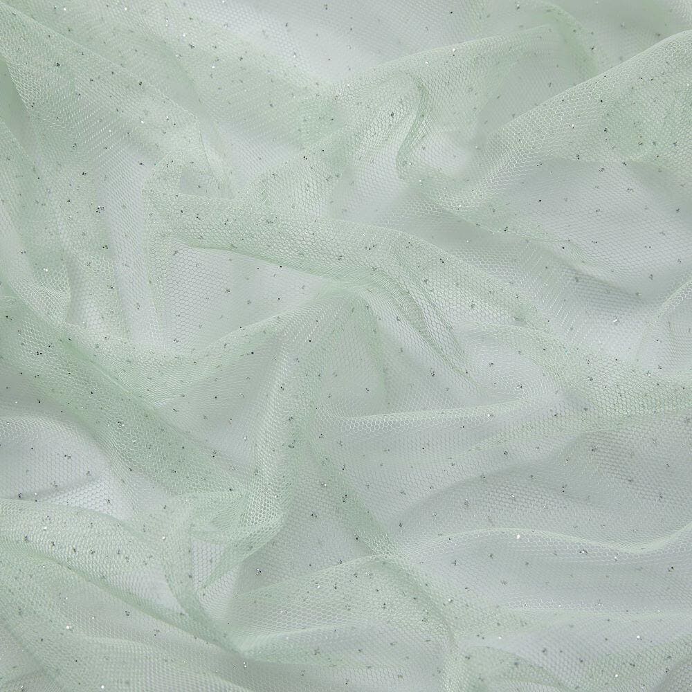 LIME MIST/SIL | 1061-GREEN SILVER - TULLE W/GLITTER - Zelouf Fabrics