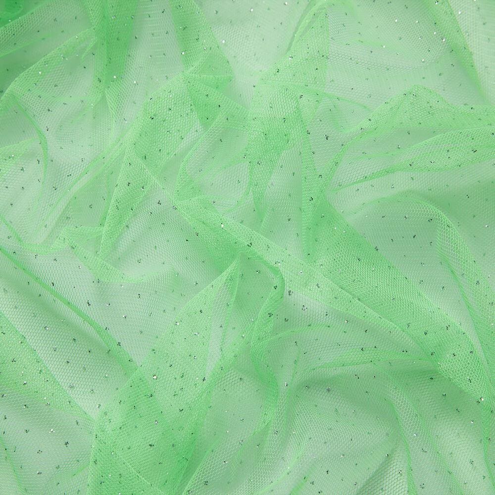 MIAMI LIME/SIL | 1061-GREEN SILVER - TULLE W/GLITTER - Zelouf Fabrics