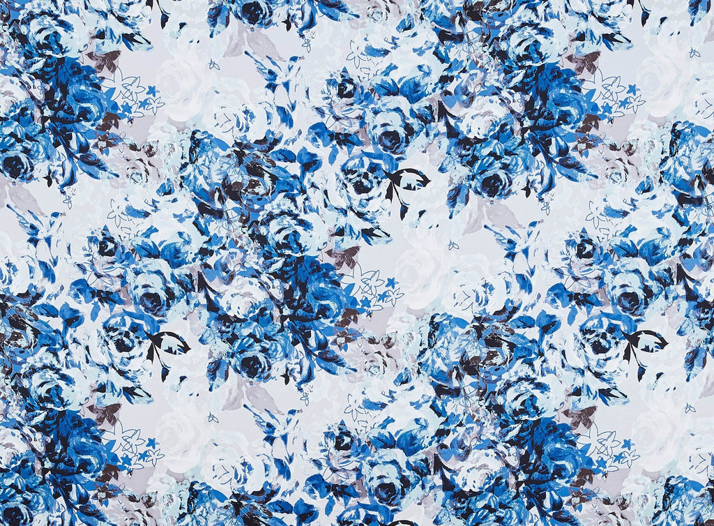 409 BLUE/GREY | 10887-404 - PRINT ON CHARMEUSE - Zelouf Fabrics