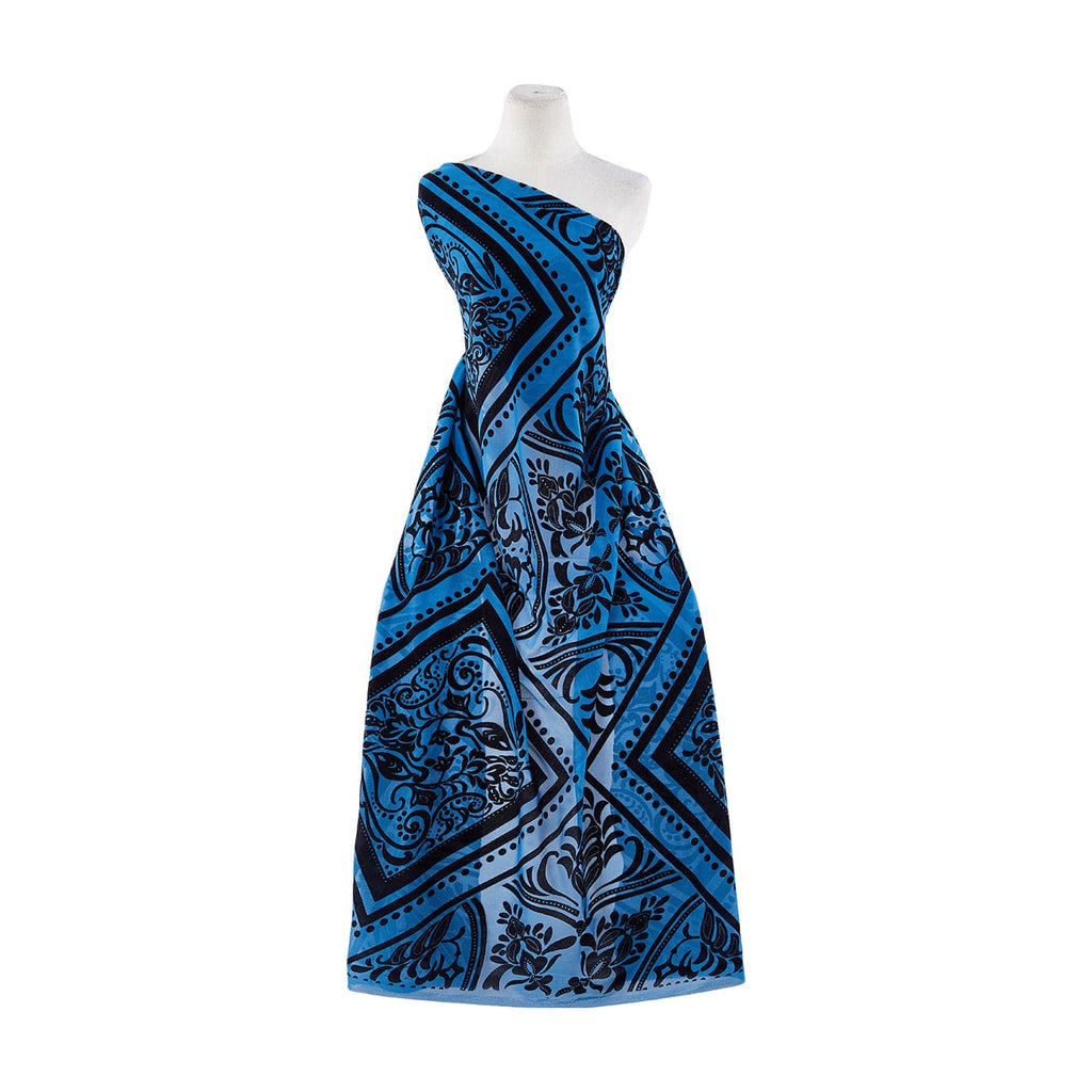 SHEER MATTE JERSEY W/BLK FLOCKED  | 10899-631 449 B.BLUE/BLK - Zelouf Fabrics