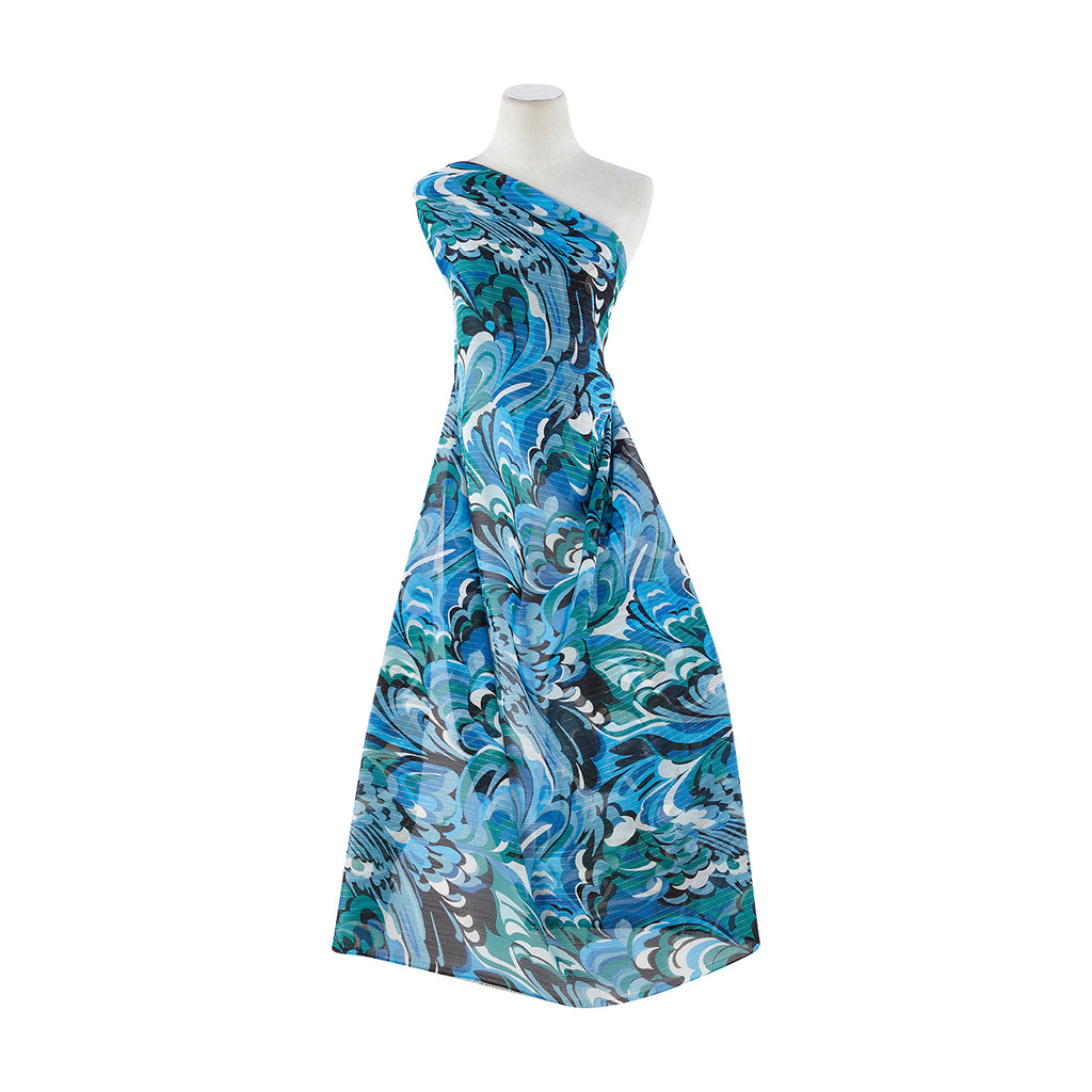 YORYU PRINT W/VARIEGATED SLIVER LUREX STRIPE  | 10901-8201 491 BLUE/BLK - Zelouf Fabrics