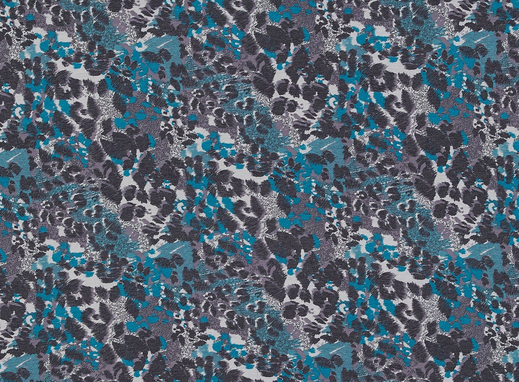 490 TEAL/BLK | 11002-5184 - POLYESTER RAYON SPANDEX PRINT - Zelouf Fabrics