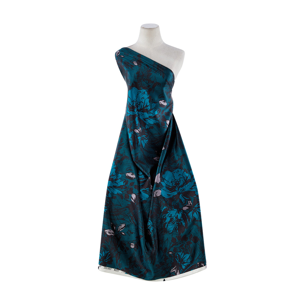 490 TEAL/BLK | 11017-7306 - ASHLEY CHARMEUSE PRINT - Zelouf Fabrics