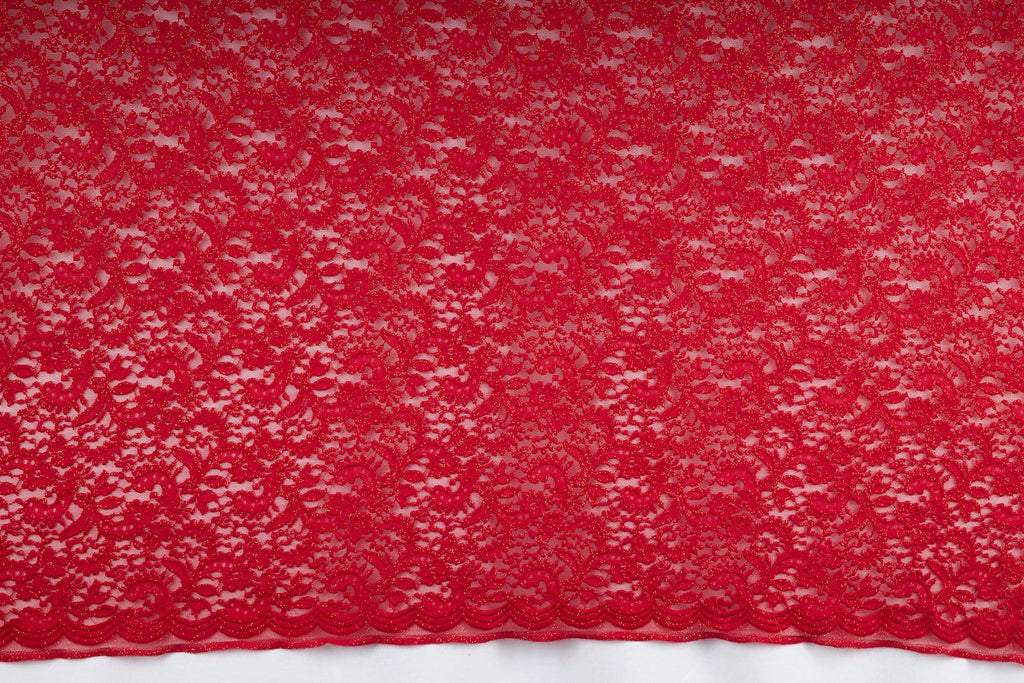 RED DELIGHT | 24396 - DALLI FLORAL LACE W/GLITTER - Zelouf Fabric