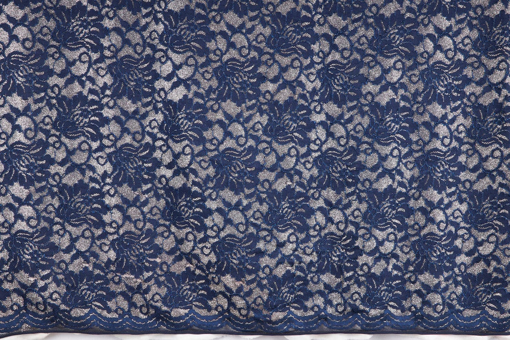 KILO GLITTER FLORAL LACE BONDED JERSEY  | 24387 MAJESTIC NAVY - Zelouf Fabrics