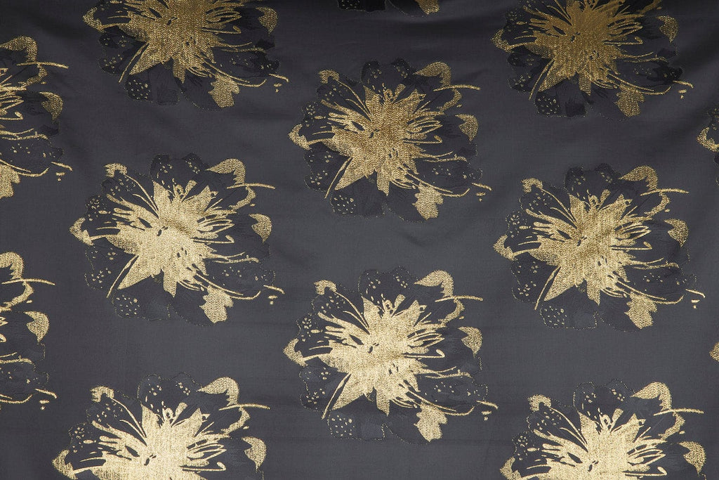 GINGER FLOWER LUREX JACQUARD  | 24415 BLACK - Zelouf Fabrics