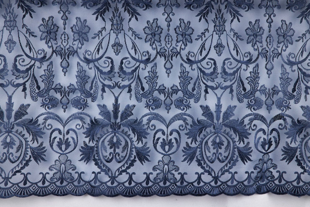 MAJESTIC NAVY | 24399 - MOLLY FLORAL EMBROIDERY ON MESH - Zelouf Fabric