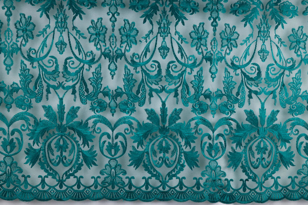 MAJESTIC EMERALD | 24399 - MOLLY FLORAL EMBROIDERY ON MESH - Zelouf Fabric