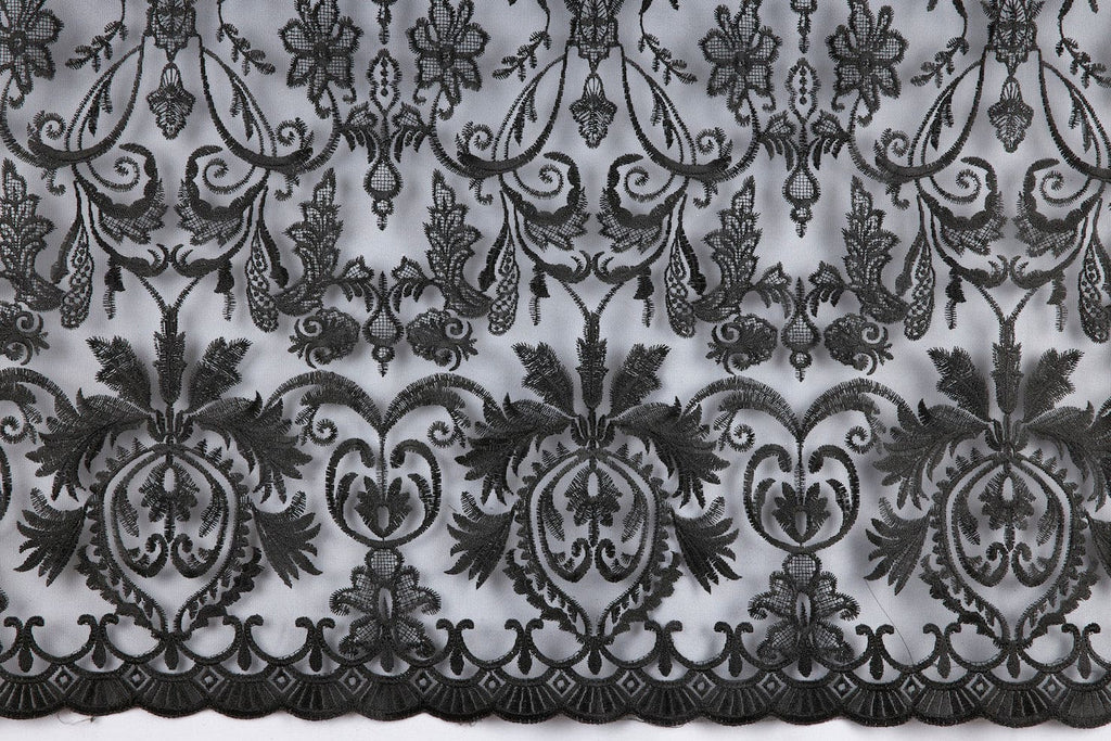 MOLLY FLORAL EMBROIDERY ON MESH  | 24399 BLACK - Zelouf Fabrics