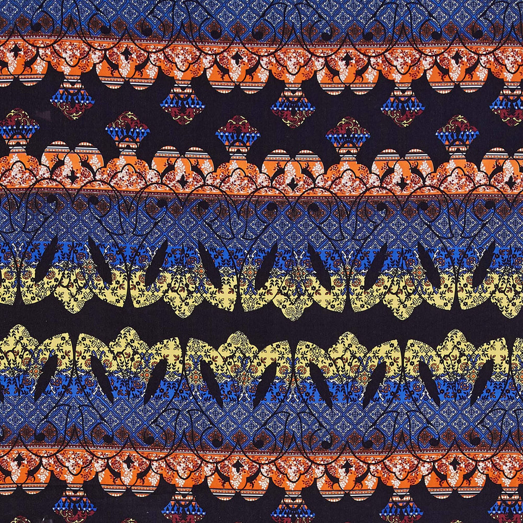 985 BLK/PUMPKIN | 11322-3269 - CHALLIS PRINT - Zelouf Fabrics