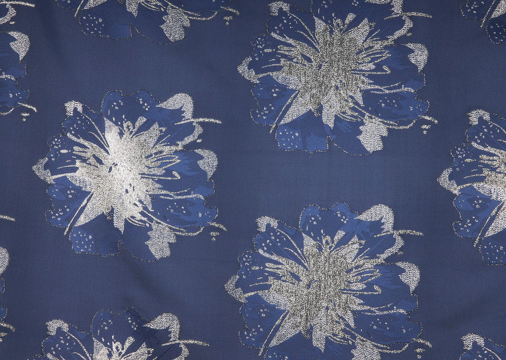 MAJESTIC NAVY | 24415 - GINGER FLOWER LUREX JACQUARD - Zelouf Fabric