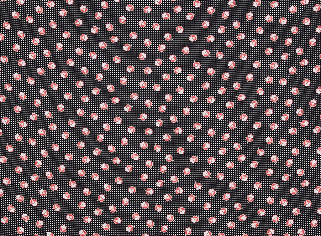 988 BLK/CORAL | 11551-3269 - NON STRETCH POLYESTER CHALLIS PRINT - Zelouf Fabrics