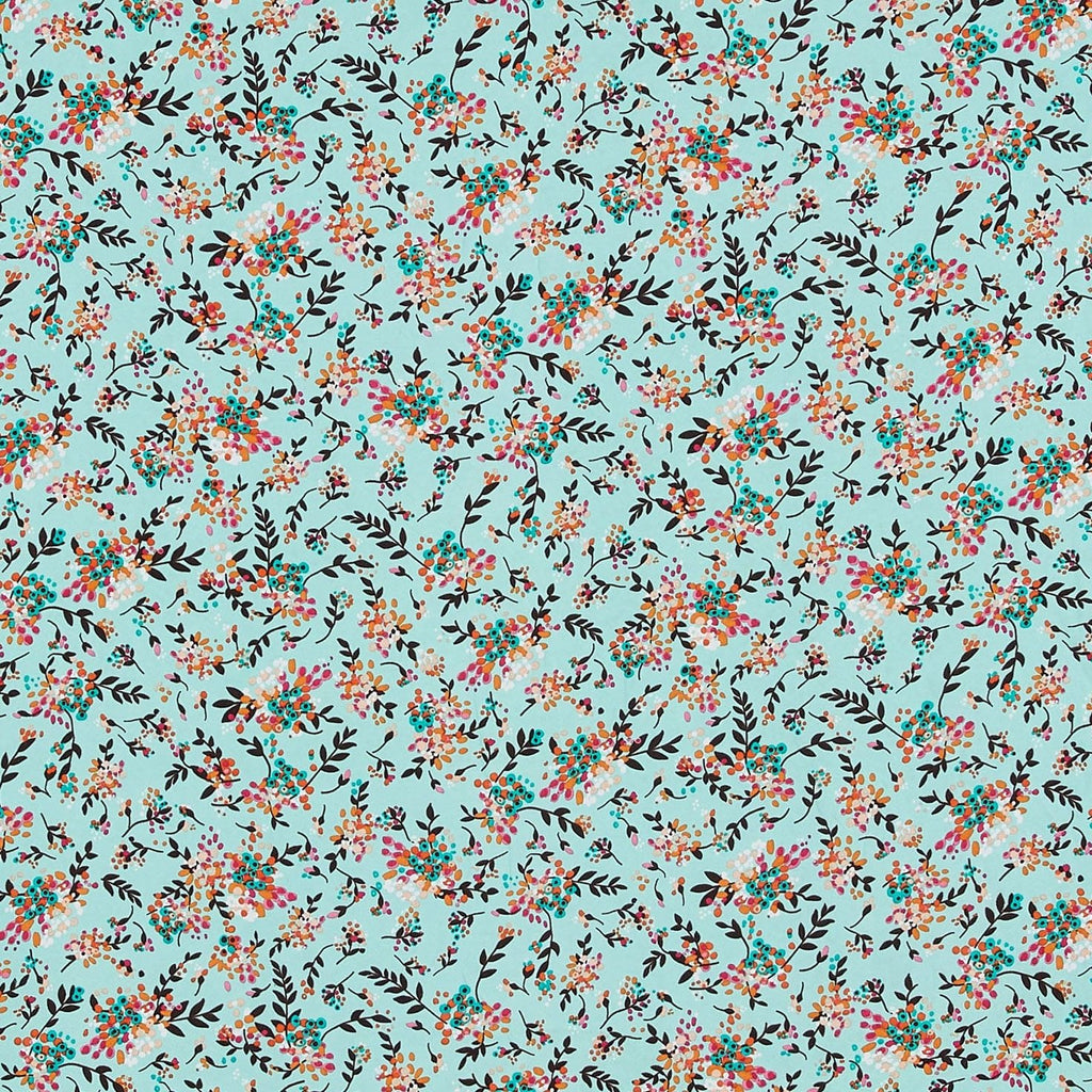 732 MINT/FUSH | 11566-3269 - NON STRETCH POLYESTER CHALLIS PRINT - Zelouf Fabrics