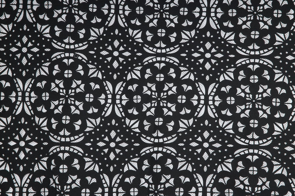 VERSAILLES LASER CUT MESH BONDED SCUBA  | 24843 BLACK - Zelouf Fabrics