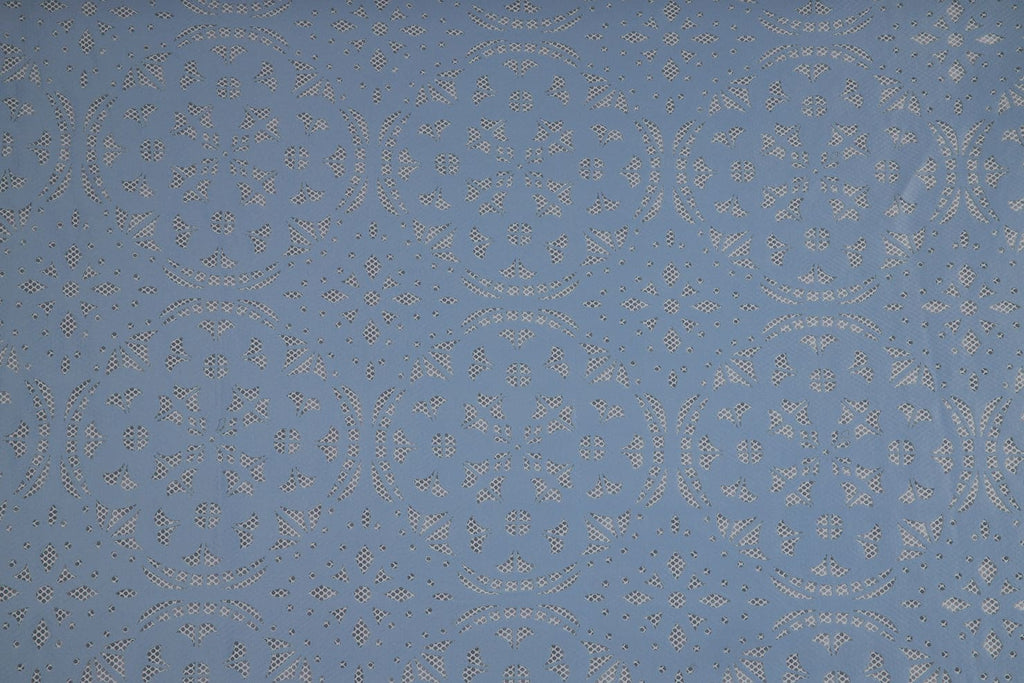 VERSAILLES LASER CUT MESH BONDED SCUBA  | 24843 SKY MIST - Zelouf Fabrics