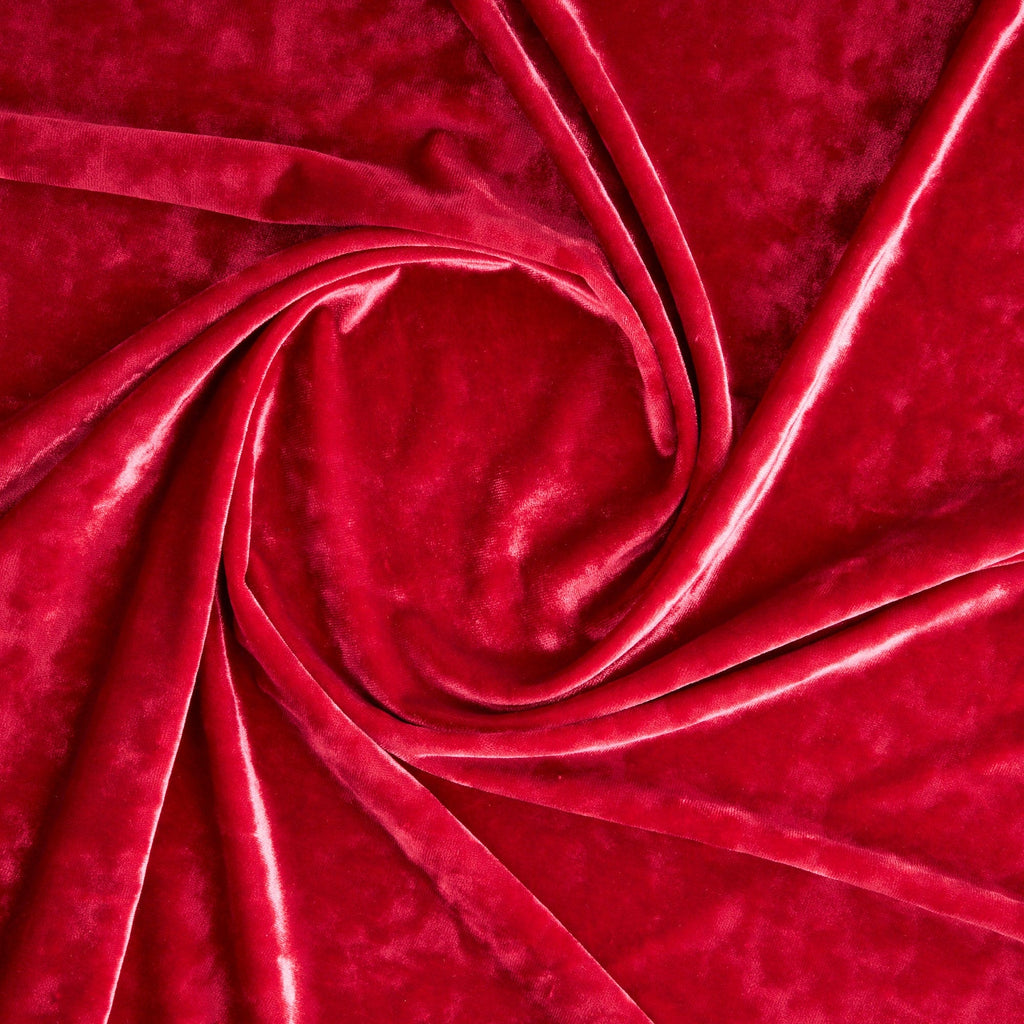 STRETCH CRUSHED VELVET | 23824 ARRESTING RED - Zelouf Fabrics