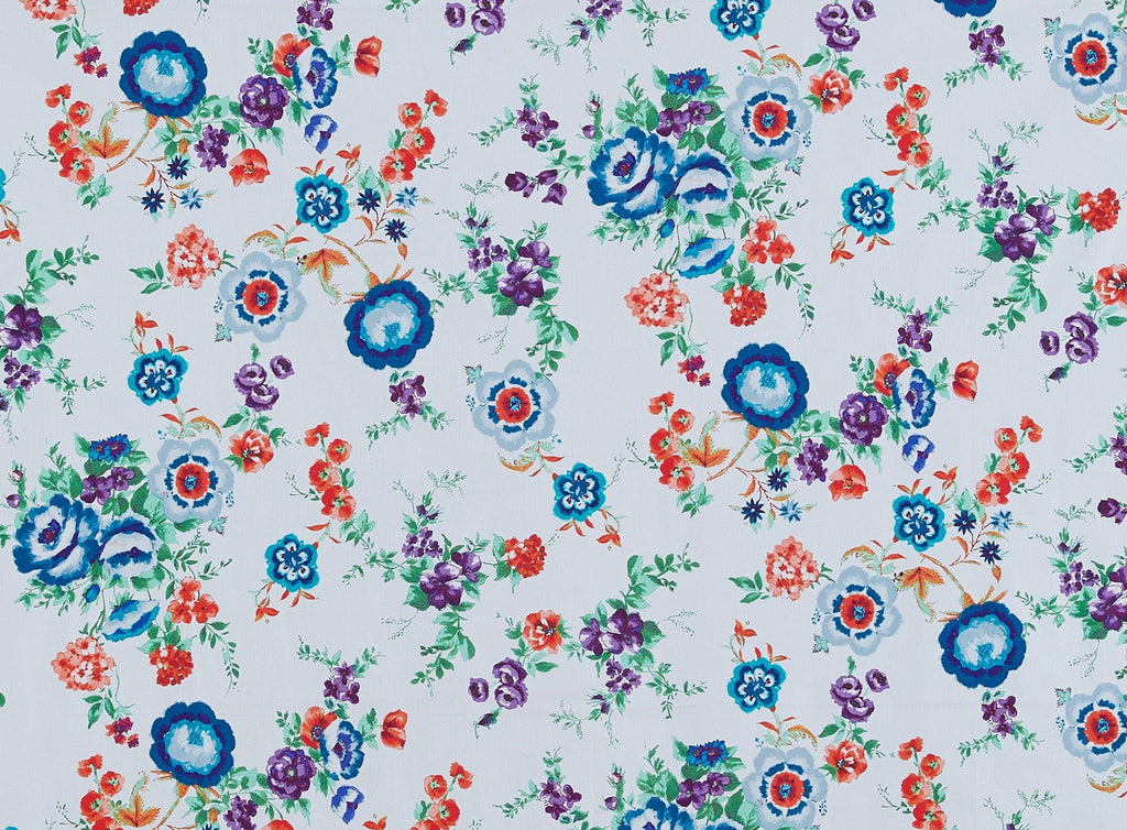 147 IVORY/BLUE | 11980-5551 - STRETCH POPLIN PRINT - Zelouf Fabrics