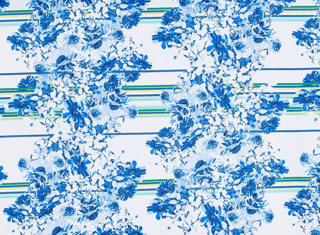 147 WHT/BLUE | 12017-5551 - STRETCH POPLIN PRINT - Zelouf Fabrics