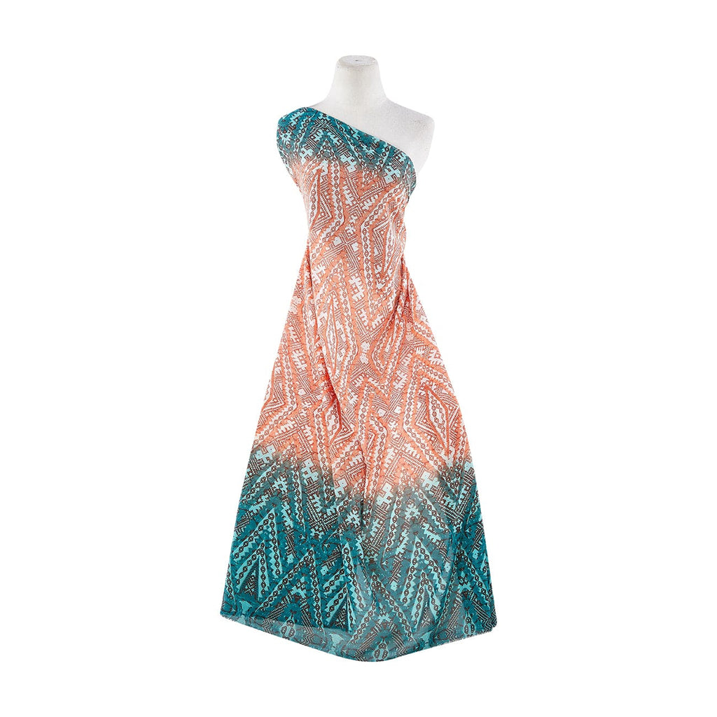 242 NEUTRAL/TEAL | 12573-3333 - CHINESE HIGH MULTI CHIFFON PRINT - Zelouf Fabrics