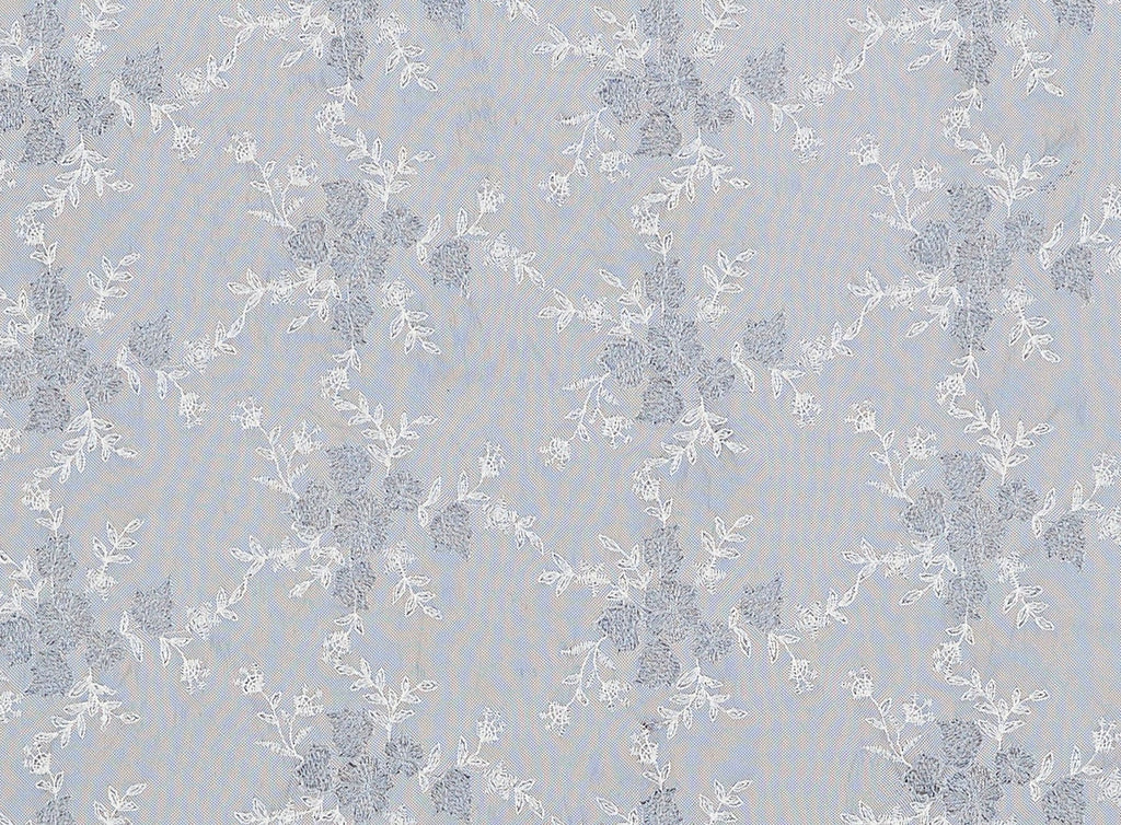 099 SILVER/BLK | 12727-4073 - "RAPTURE" FLOWER EMBROIDERY ON MESH - Zelouf Fabrics