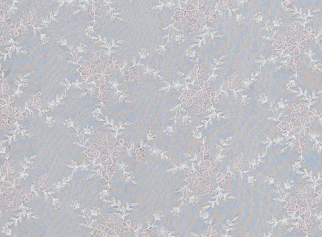 319 BLUSH/BLK | 12727-4073 - "RAPTURE" FLOWER EMBROIDERY ON MESH - Zelouf Fabrics