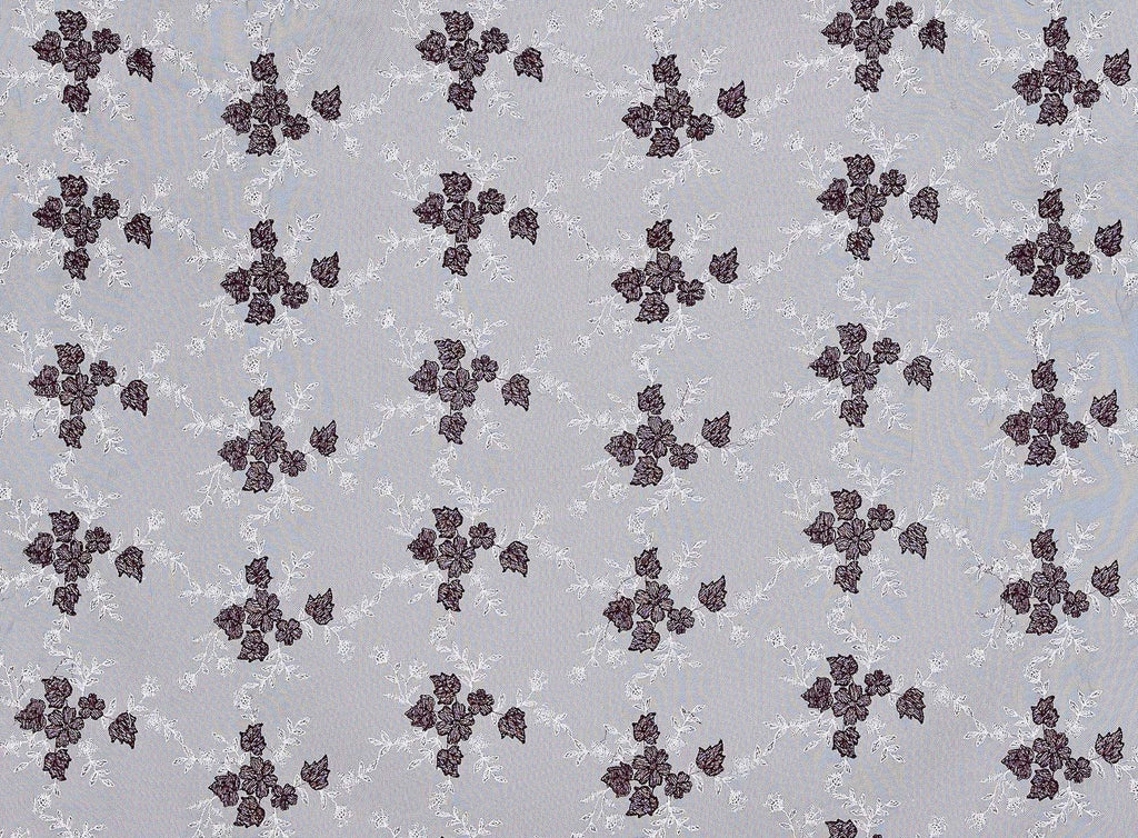399 GARNET/BLK | 12727-4073 - "RAPTURE" FLOWER EMBROIDERY ON MESH - Zelouf Fabrics